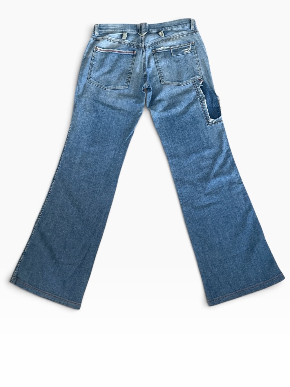 Vintage Y2K Diesel Women's Low Rise Flared Denim Jeans Patch / Cutout Details
